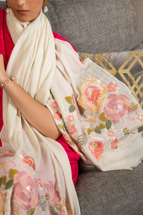 Botanical Floral | Embroidered Wool Silk Stole